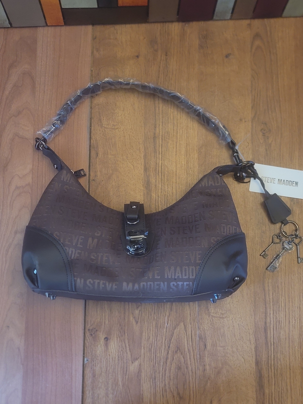Steve Madden Dark Brown Logo Hobo Shoulder Bag